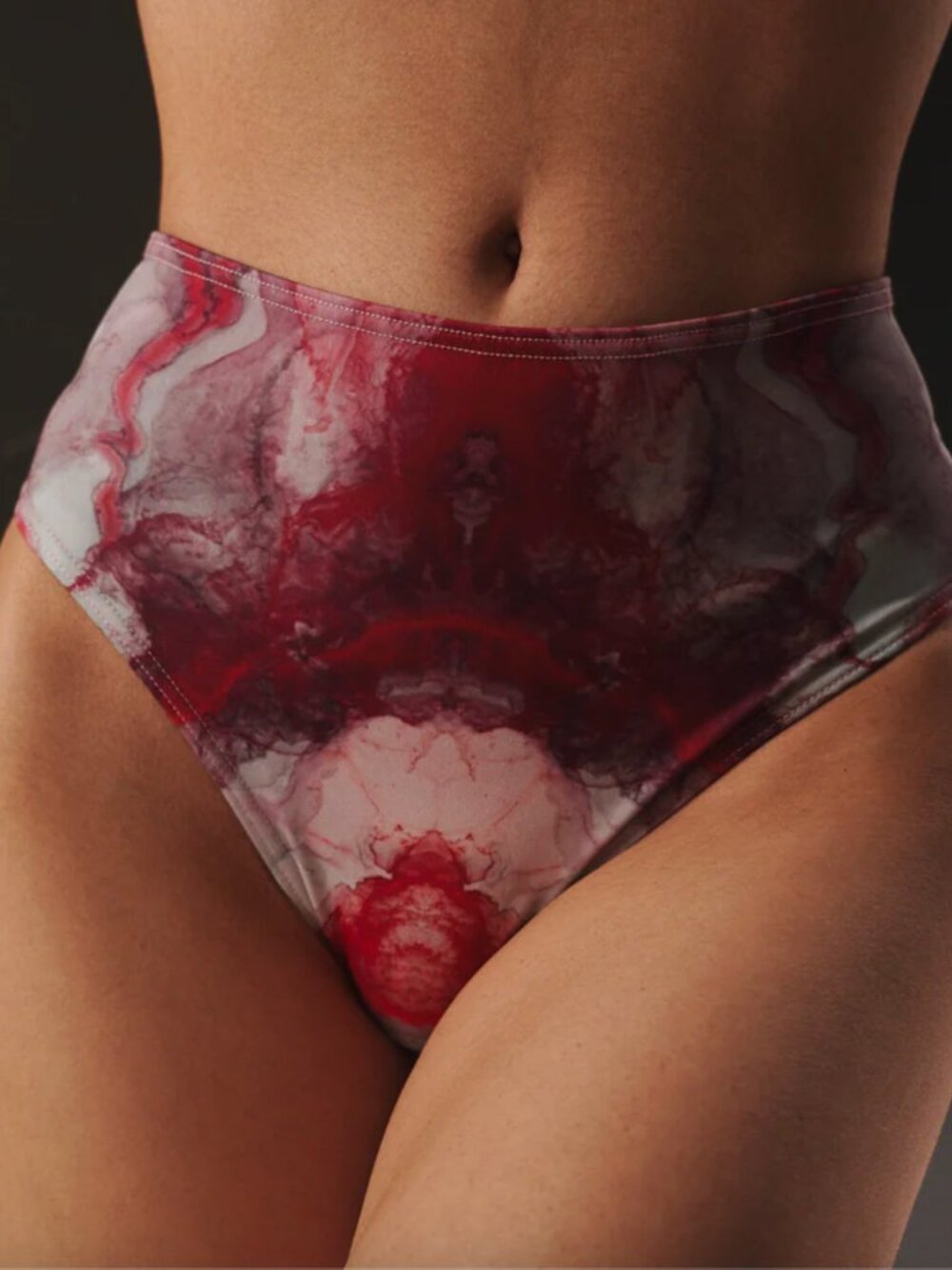 Polewear High-Waist Women’s Shorts in Red Marble Print
